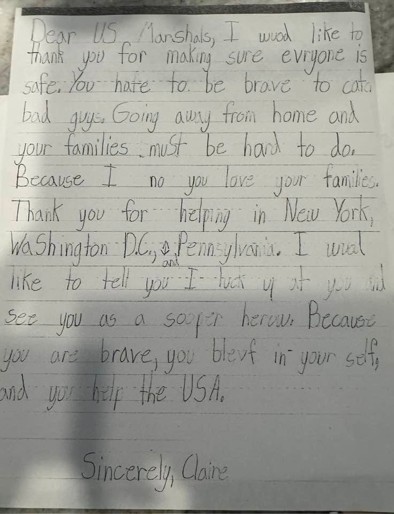 Appreciation letter for USMS 9/11 response