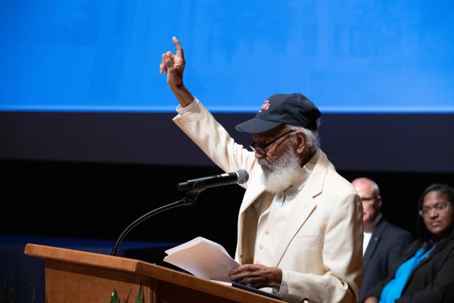 James Meredith speaking to audience during the University…